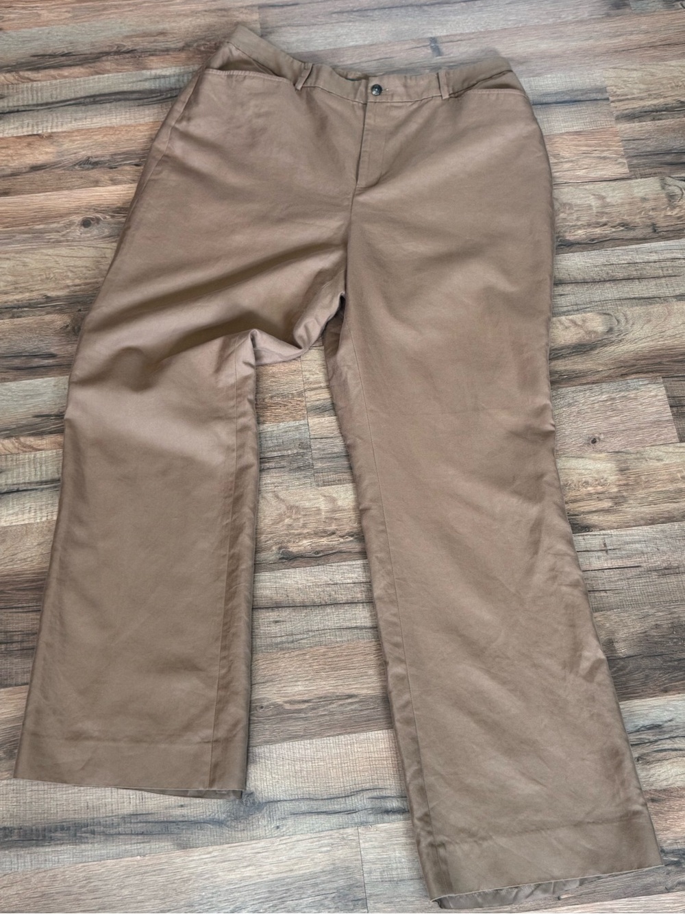 Lauren Ralph Lauren Tan Cotton Silk Blend Wide Leg Trousers Dress Pants 16W